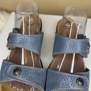 Clarks Blue Perforated Two-Strap Leather Sandals